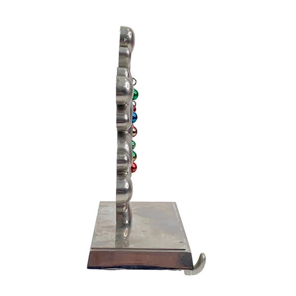 *SOLD* Christmas Stocking Hanger Snow Flake 6” Dangling Jewels Silver Tone Heavy - Picture 3 of 7